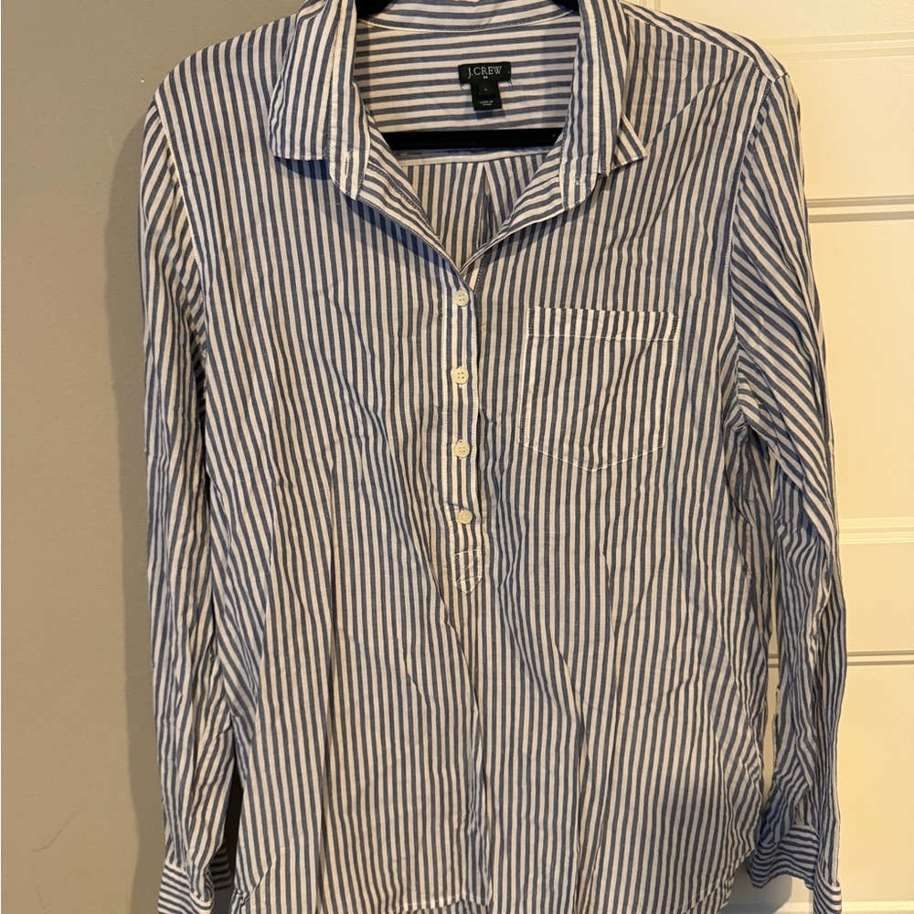 J. Crew Blue and White Striped Popover Button-Down Shirt